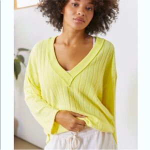 Urban Outfitters | Out From Under Raleigh V Neck Pullover Sweater Lime Yellow XS